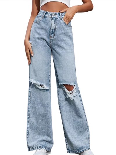 Ladies Baggy Style Ripped Jeans Pants