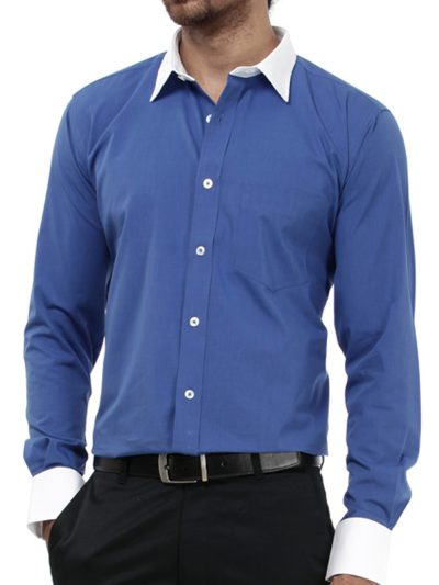 Men’s Solid Color Shirt With Contrast Cuff and Collar