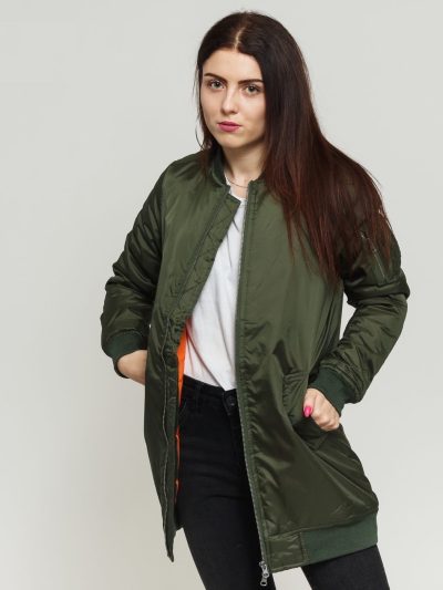 Ladies Stylish Long Length Bomber Jacket