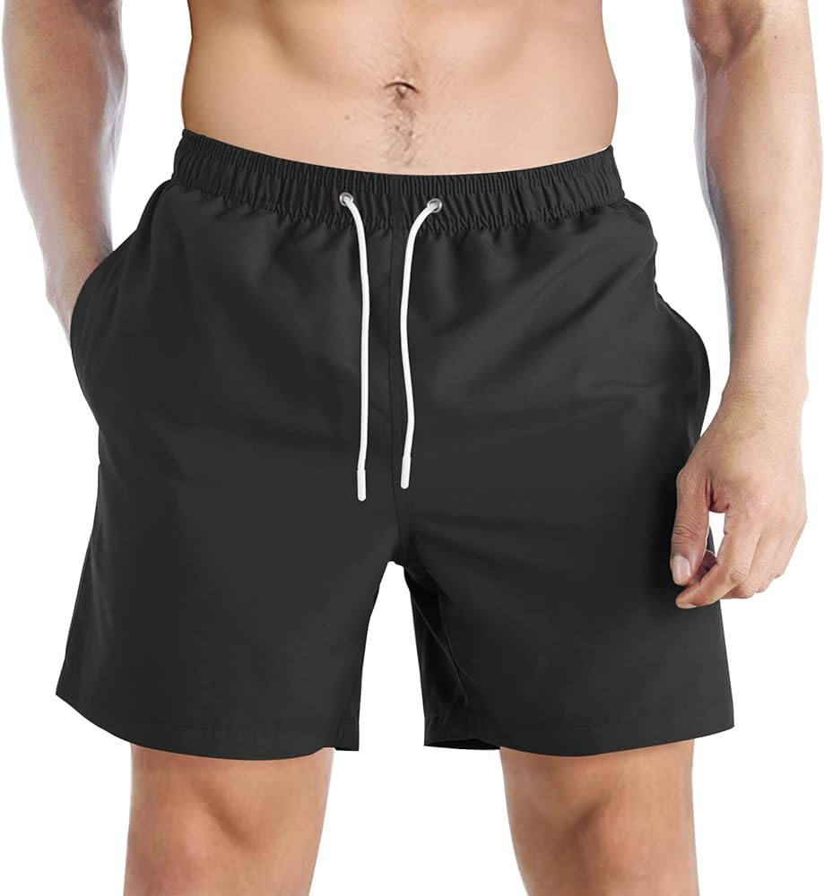 Men’s Black Beach Shorts With Inside Mesh Lining